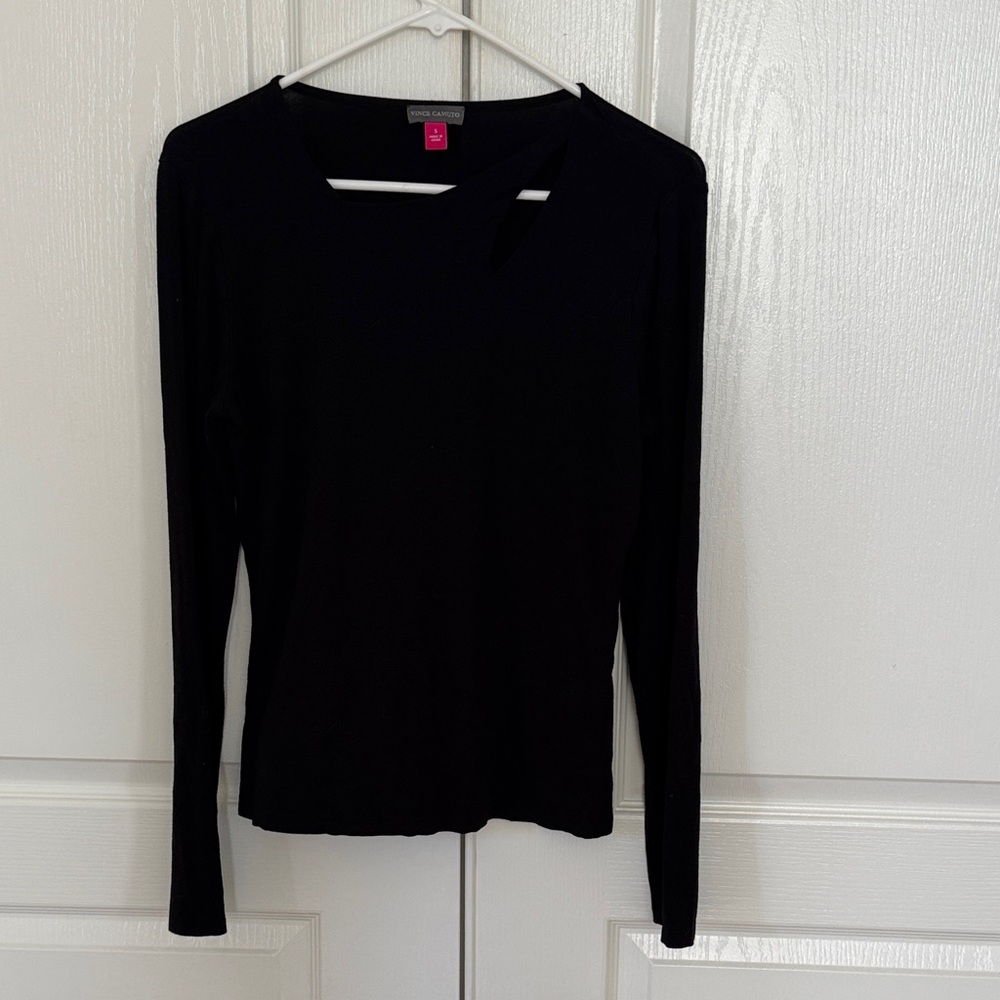 Vince Camuto Black Long-Sleeve Crew Neck with Cutout Top